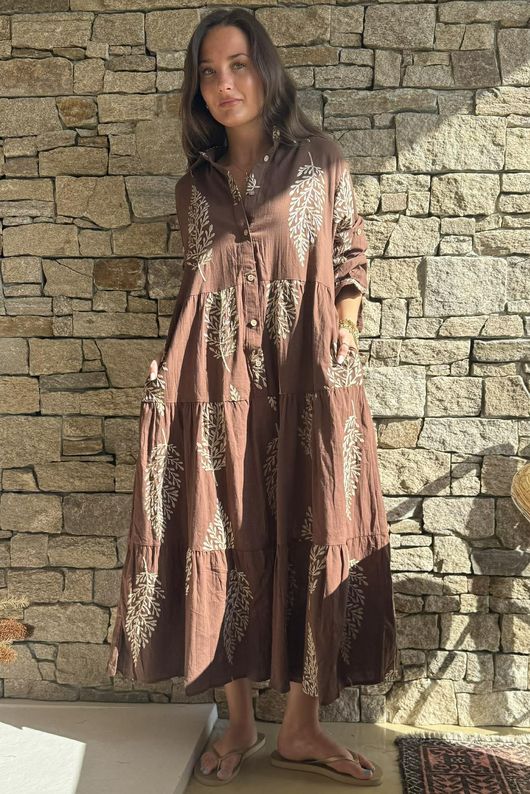 Yara Fern Tiered Smock Dress Chocolate /10=